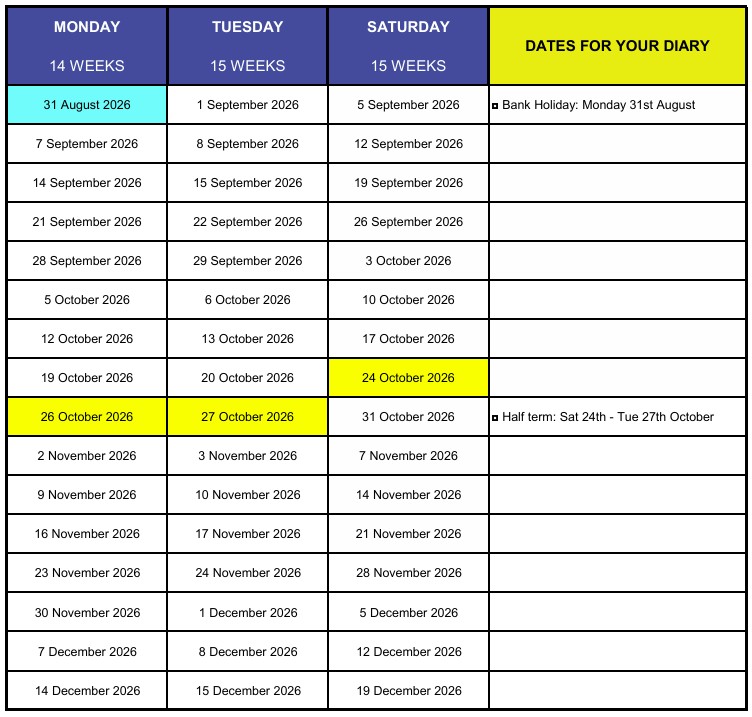 Active Swim School autumn 2026 term dates at their High March venue in Beaconsfield