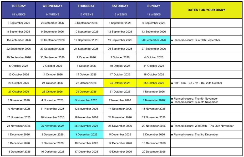 Active Swim's autumn timetable at the Royal Masonic School in Rickmansworth